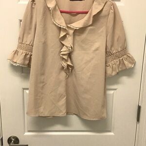 Allegra K Beige Ruffle Blouse